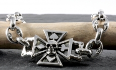 Totenkopf, Eisernes Kreuz, Armband, 925 Sterling Silber