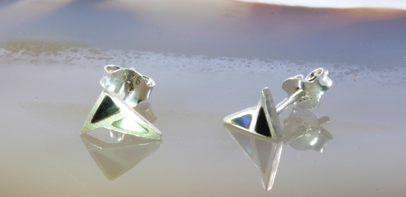 Abalone und Onyx, Ohrstecker, 925 Sterling Silber