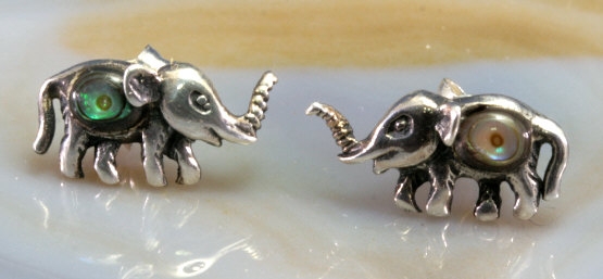 Elefant, Silber und Abalone Ohrstecker