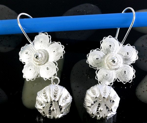Blume,filigrane Ohrringe, 925 Sterling Silber