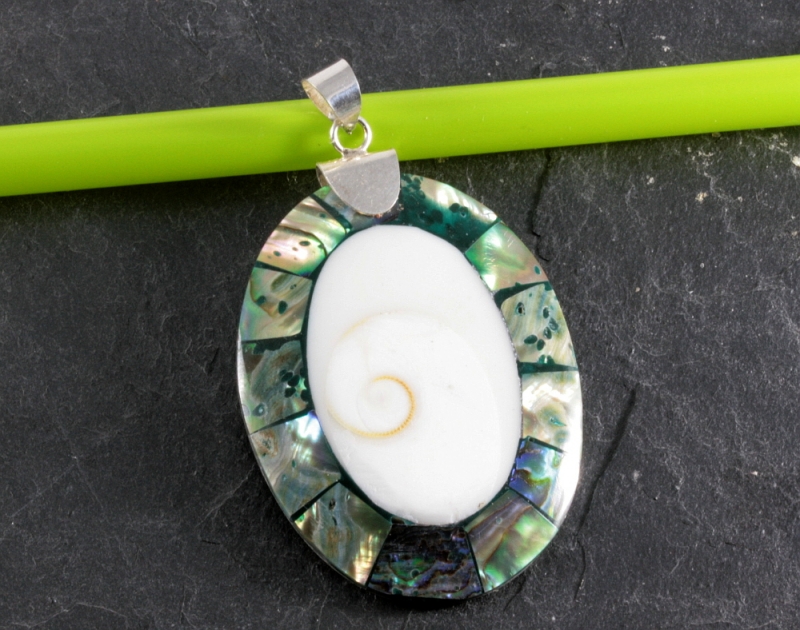 Abalone und Shiva Auge, Anhänger, 925 Sterling Silber