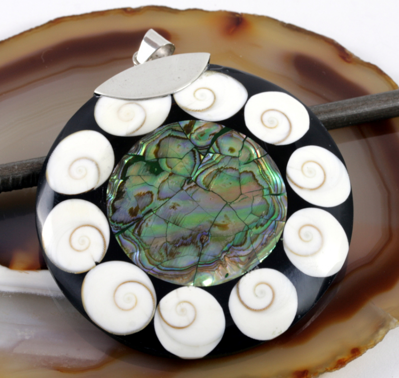 Abalone und Shiva Auge, Anhänger, 925 Sterling Silber