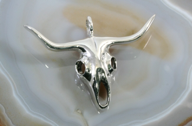 Longhorn, Stier, Schädel, Anhänger, 925 Sterling Silber