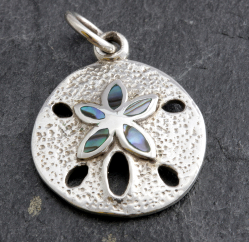 Sand Dollar, Seeigel, Anhänger, 925 Sterling Silber und Abalone