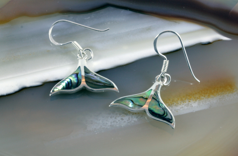 Walflosse, Abalone und Silber, Ohrringe