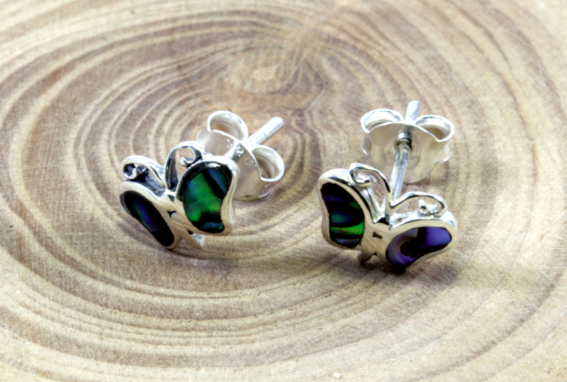 Schmetterlinge, Ohrstecker, 925 Sterling Silber und Abalone