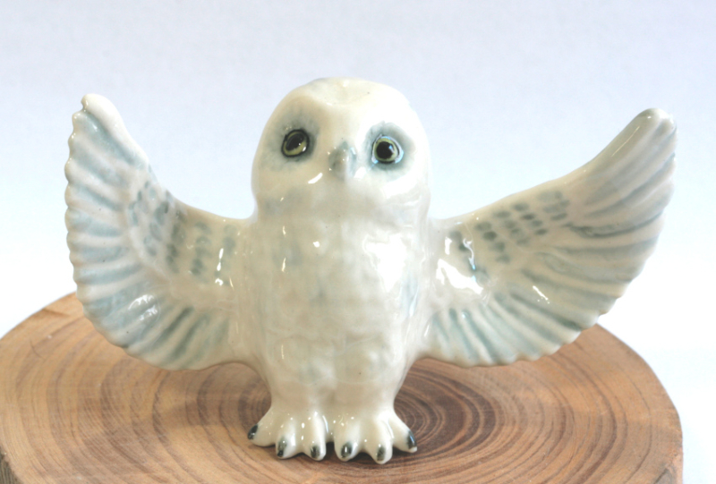 Eule, Schneeeule, Porzellanminatur