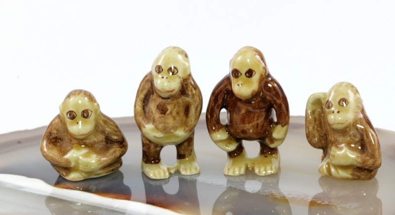 Orang Utan Kinder, Porzellanminiaturen,Miniatur