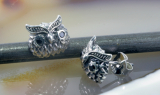 Eule, Ohrstecker, 925 Sterling Silber und blaue Safire