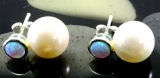 Feueropal und Perle, 925 Sterling Silber, Ohrstecker