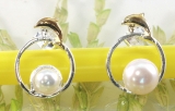 Perle und Delfin,Ohrstecker, 925 Sterling Silber