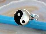 Yin Yang, Silber, Ring, Perlmutt