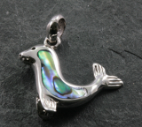 Seehund, Anhänger, 925 Sterling Silber und Abalone